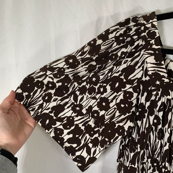 BCBGMaxazria Mini Dress Women's Medium Brown Floral Square Neck Short Sleeve - Picture 4 of 10